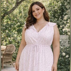 Draper James Pink Floral Midi Dress 1X Southern Belle Cottagecore Garden Party